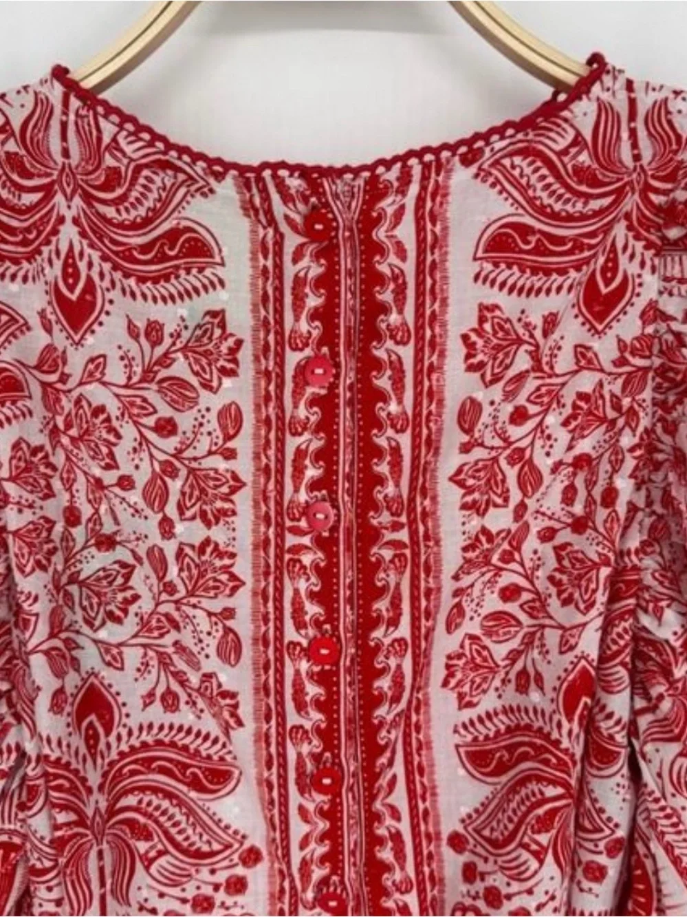 FARM Rio Red Paisley Puff-Sleeve Blouse